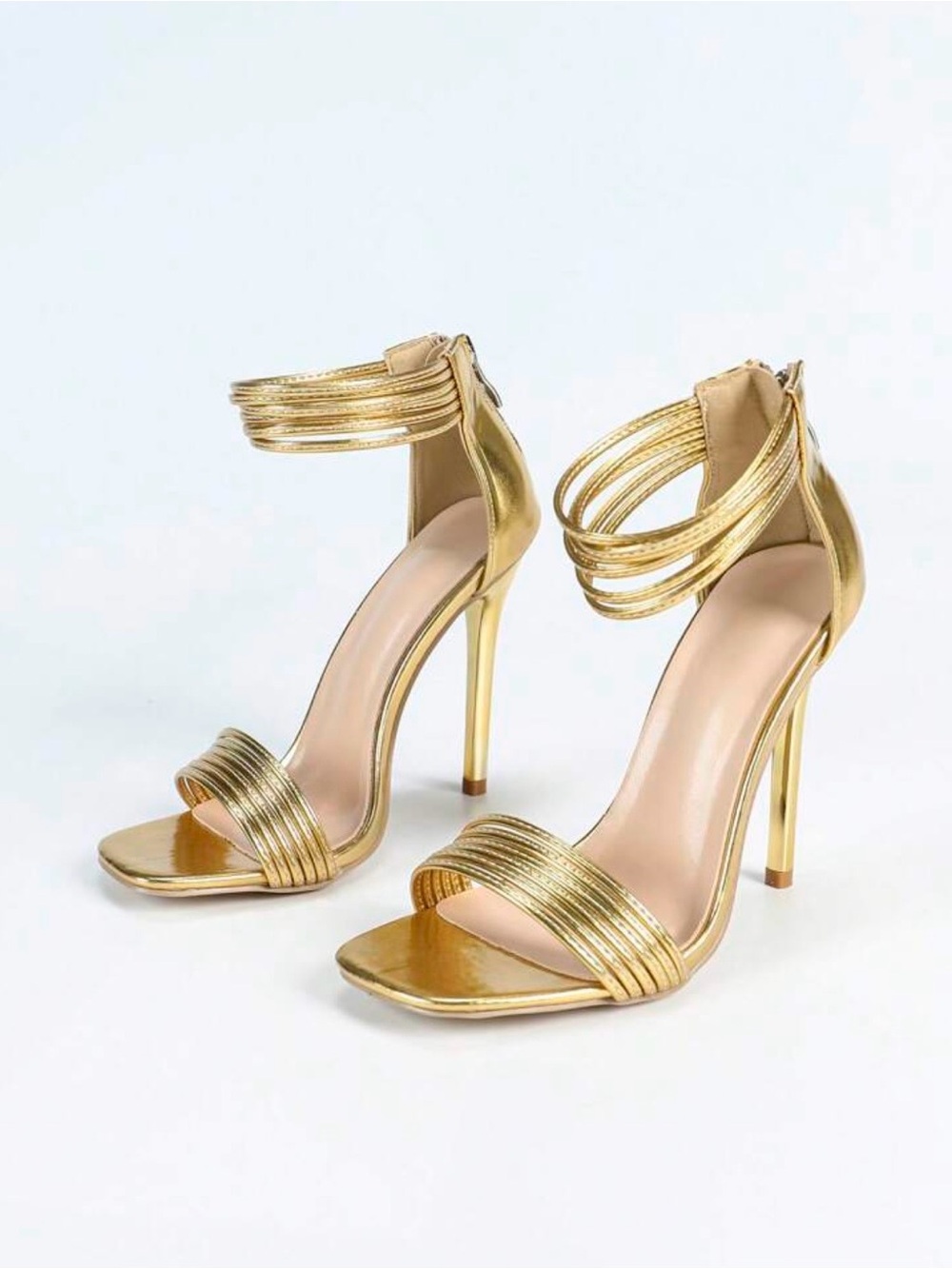 Gold Strappy High Heel Sandals - Women